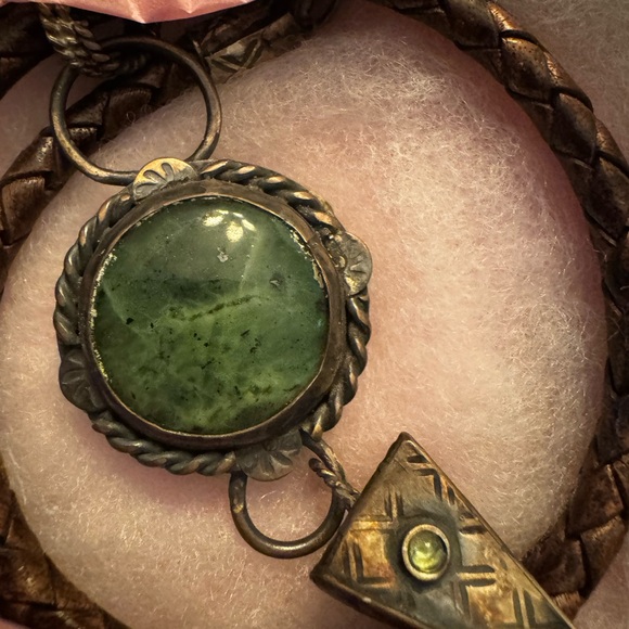 Artisan Sterling Silver and Green Stone Necklace - Picture 5 of 6